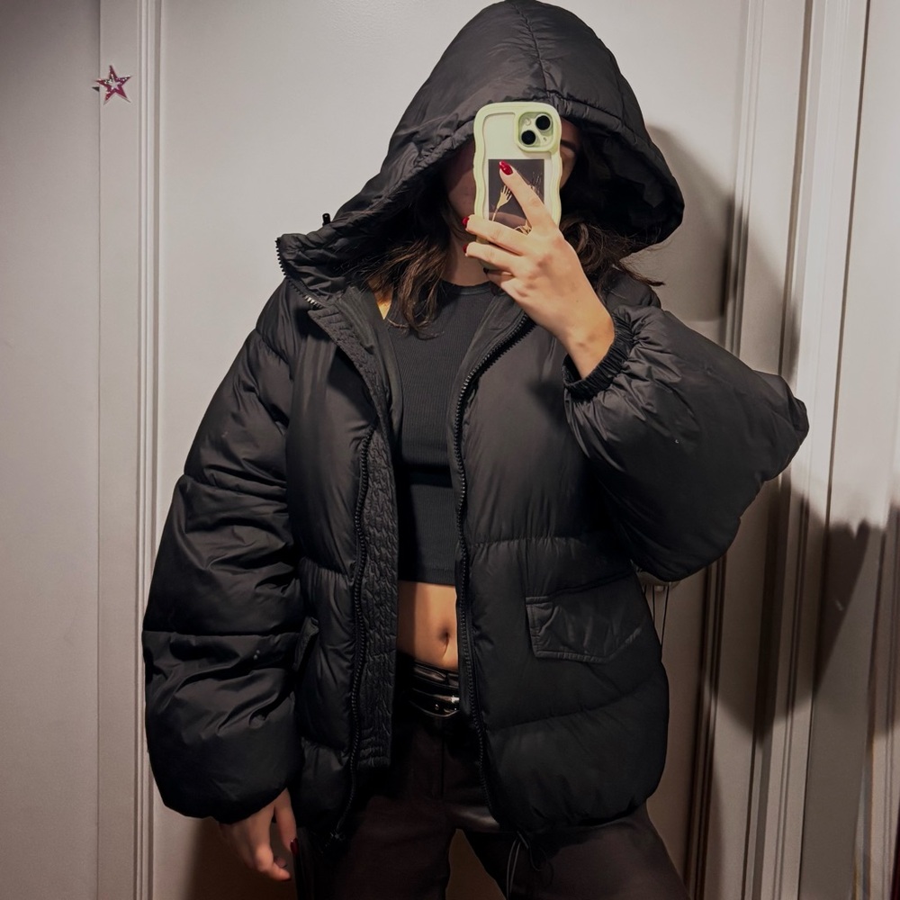 ZARA trf Collection Black Oversized Hooded Puffer Jacket